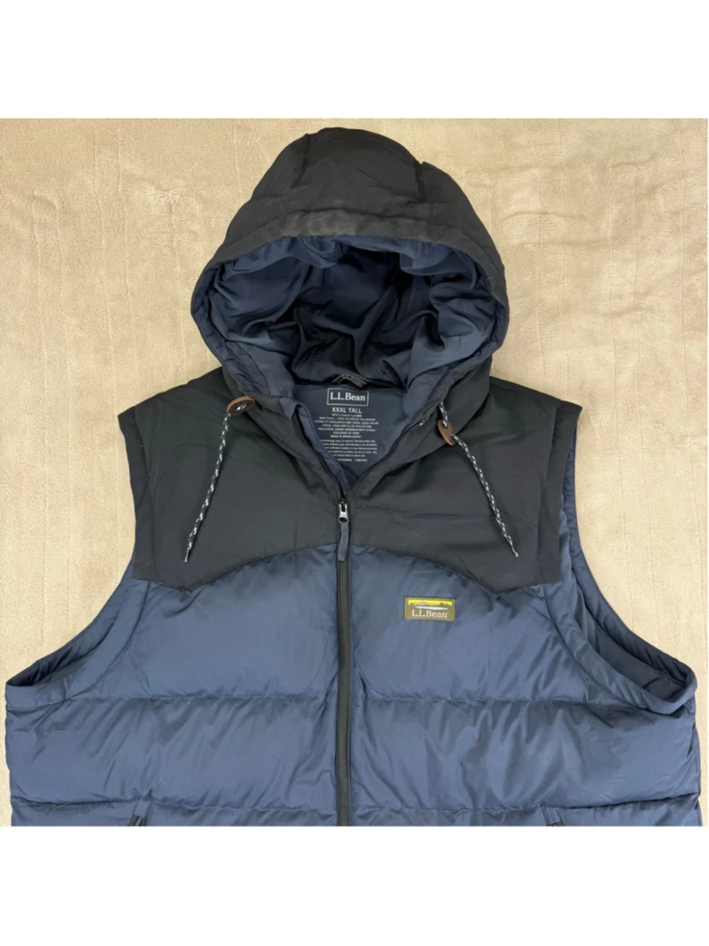 Men's L.L.Bean Mountain Classic Hooded Down Vest XXXL Tall Navy Black